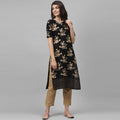 Maai Rayon Hand Printed Kurta Black | Grocsy