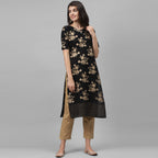 Maai Rayon Hand Printed Kurta Black | Grocsy