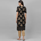 Maai Rayon Hand Printed Kurta Black | Grocsy