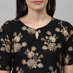 Maai Rayon Hand Printed Kurta Black | Grocsy