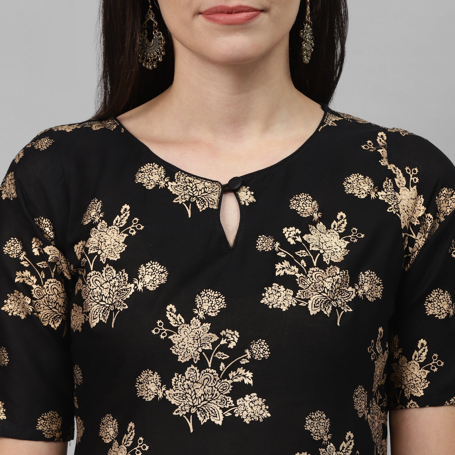 Maai Rayon Hand Printed Kurta Black | Grocsy