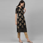 Maai Rayon Hand Printed Kurta Black | Grocsy