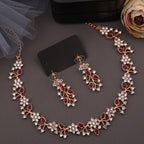 Tehzeeb Creations Rose Gold Pleated White Diamond With Maroon Beads Necklace Set | Grocsy