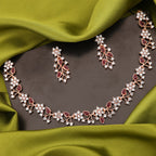 Tehzeeb Creations Rose Gold Pleated White Diamond With Maroon Beads Necklace Set | Grocsy