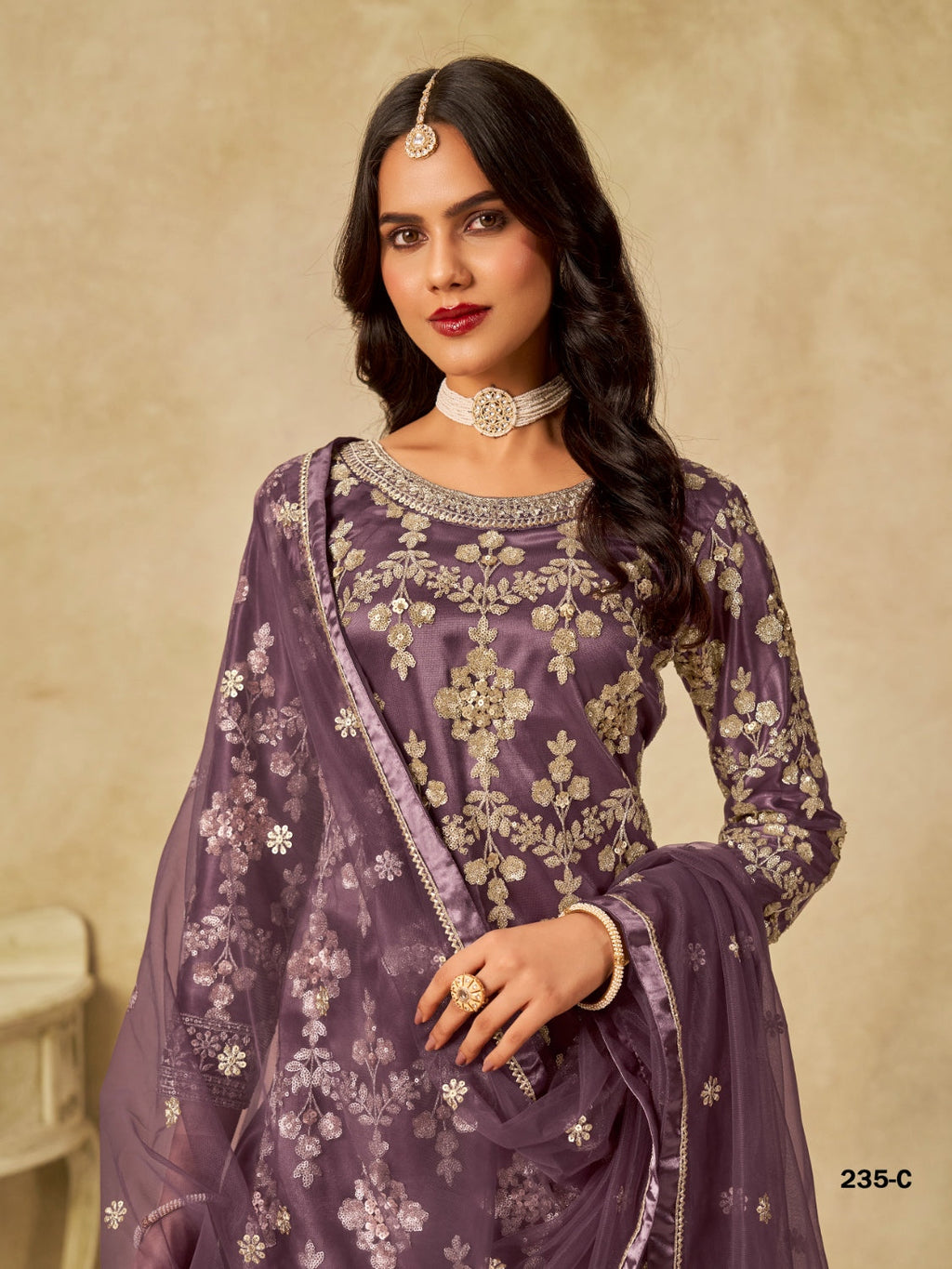 Anaita Purple Heavy Net Suit With Embroidery Work | Grocsy