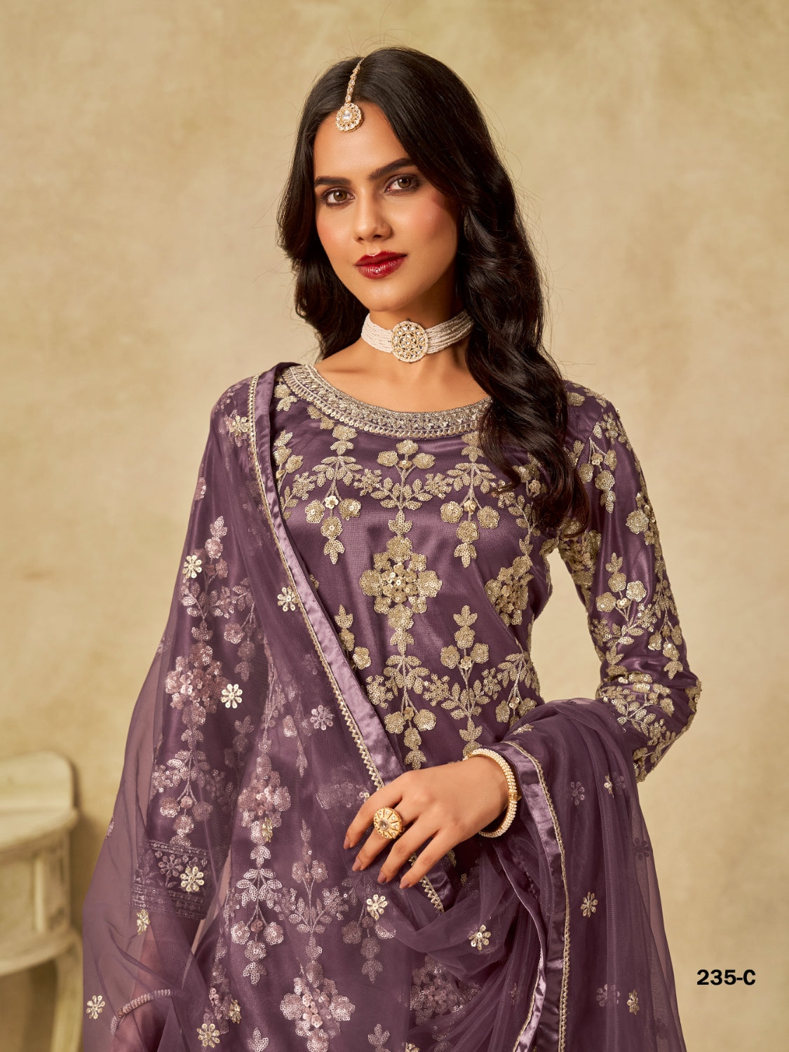 Anaita Purple Heavy Net Suit With Embroidery Work | Grocsy