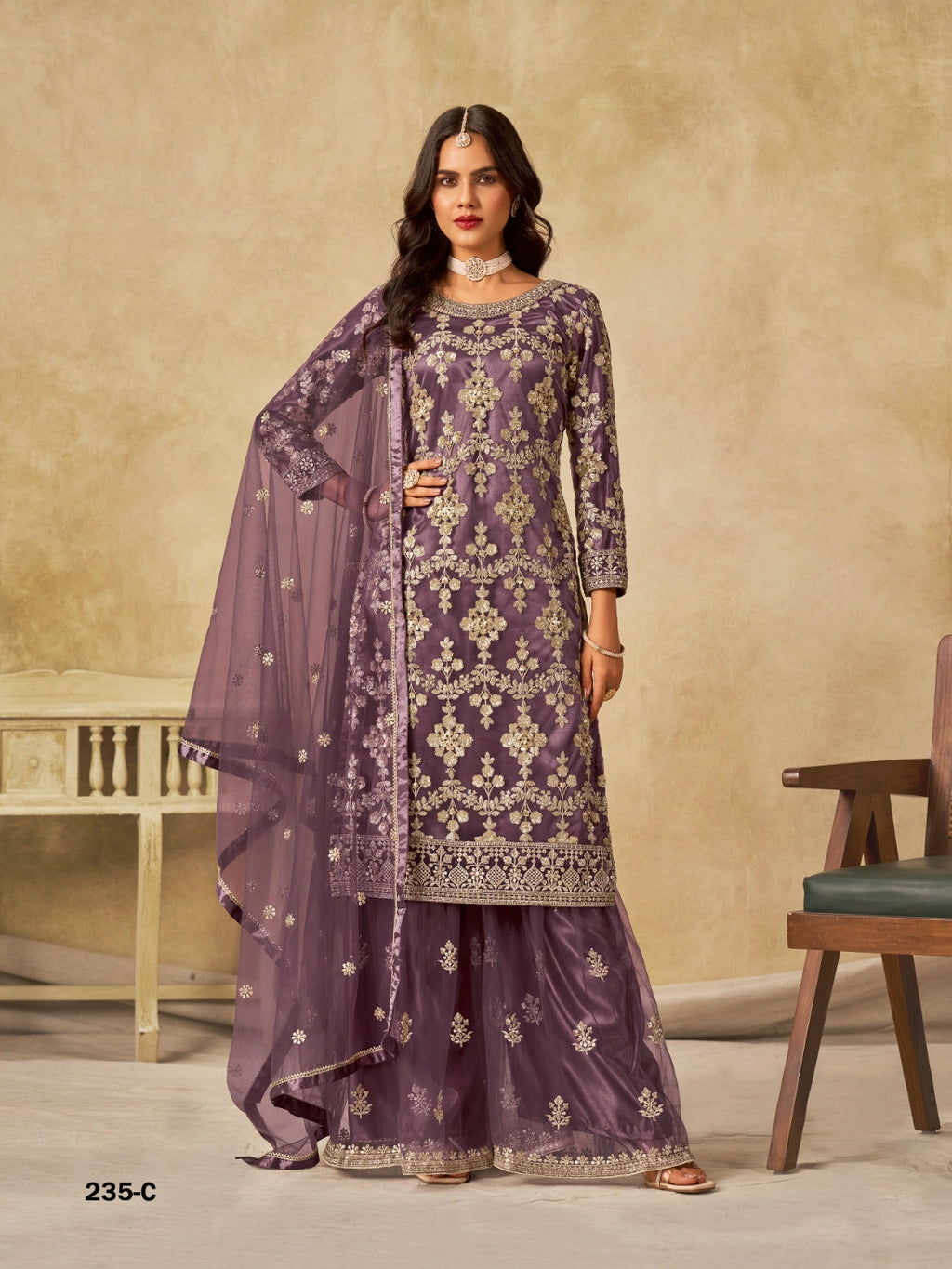 Anaita Purple Heavy Net Suit With Embroidery Work | Grocsy
