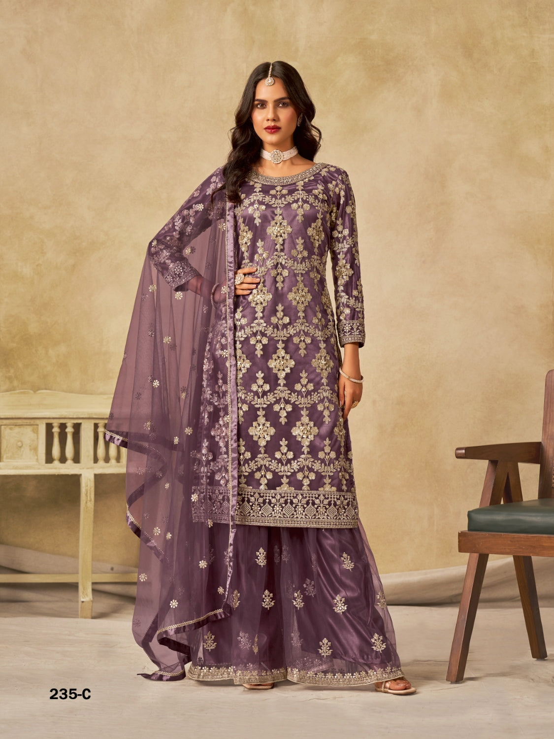 Anaita Purple Heavy Net Suit With Embroidery Work | Grocsy