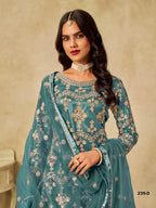 Anaita Teal Blue Heavy Net Suit With Embroidery Work | Grocsy