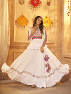 Myra White Viscose Rayon Embroidered Designer Navratri Special Lehenga | Grocsy