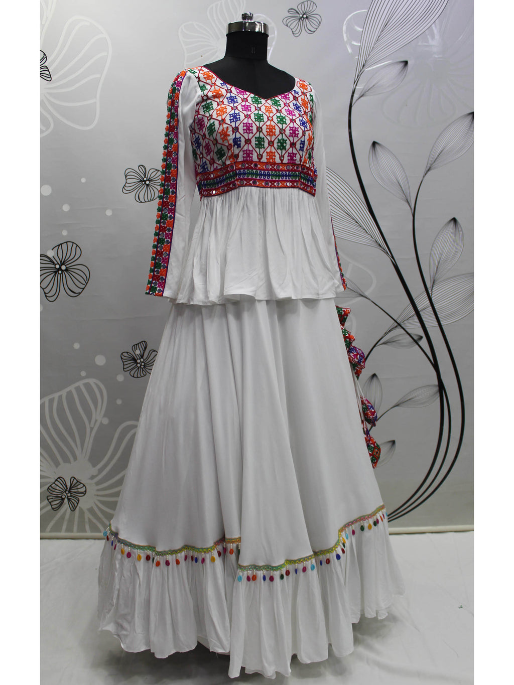 Myra White Viscose Rayon Embroidered Designer Navratri Special Lehenga | Grocsy