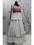 Myra White Viscose Rayon Embroidered Designer Navratri Special Lehenga | Grocsy