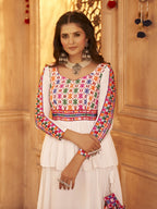 Myra White Viscose Rayon Embroidered Designer Navratri Special Lehenga | Grocsy