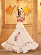 Myra White Viscose Rayon Embroidered Designer Navratri Special Lehenga | Grocsy