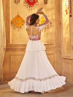 Myra White Viscose Rayon Embroidered Designer Navratri Special Lehenga | Grocsy