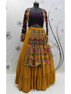 Myra Mustard Yellow Koti Style Viscose Rayon Embroidered Designer Navratri Special Lehenga | Grocsy