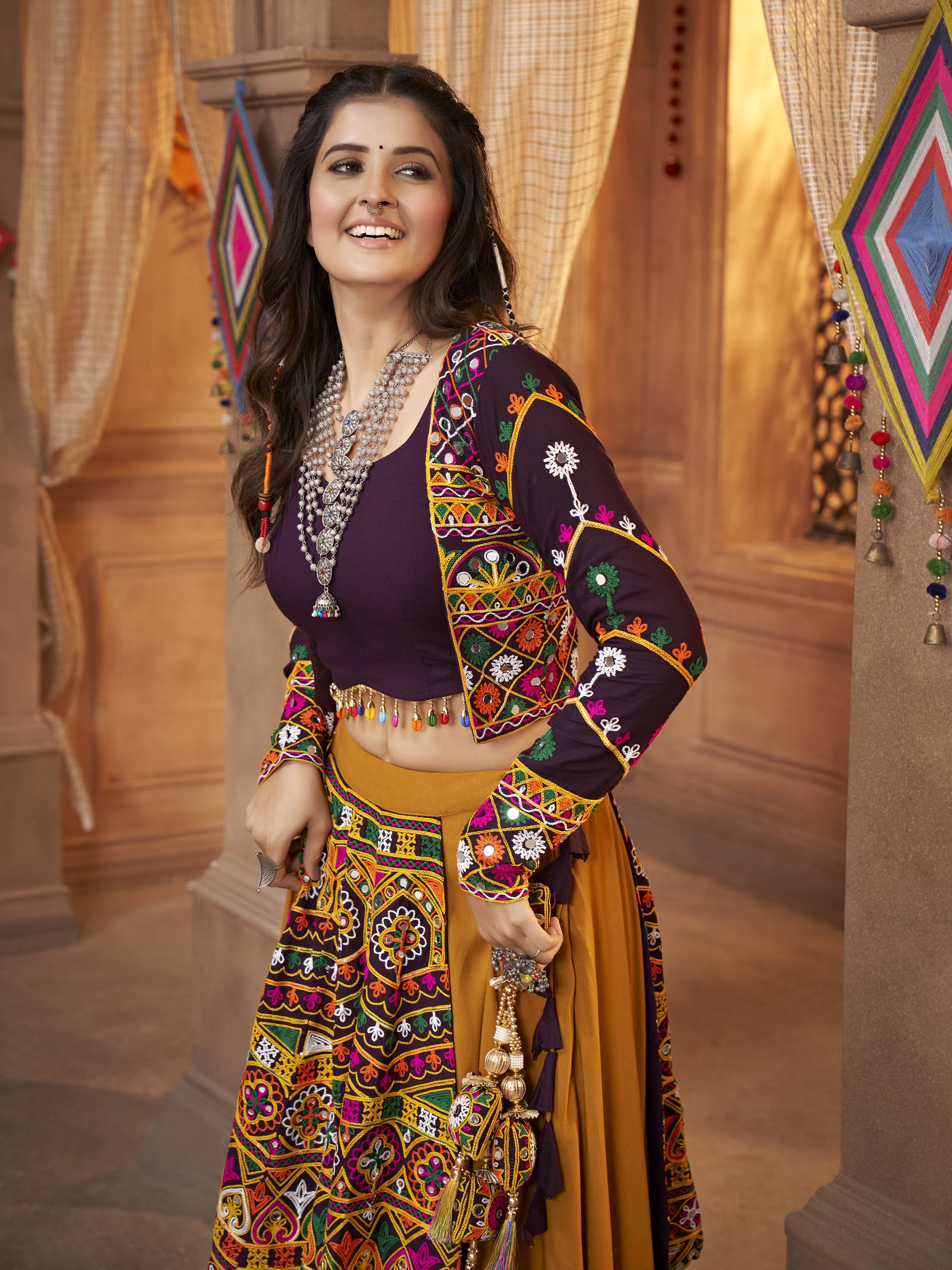Myra Mustard Yellow Koti Style Viscose Rayon Embroidered Designer Navratri Special Lehenga | Grocsy