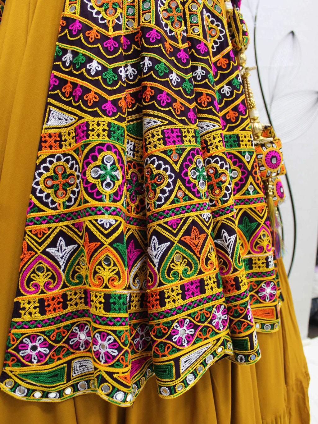 Myra Mustard Yellow Koti Style Viscose Rayon Embroidered Designer Navratri Special Lehenga | Grocsy