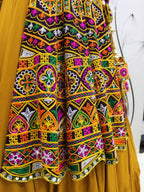 Myra Mustard Yellow Koti Style Viscose Rayon Embroidered Designer Navratri Special Lehenga | Grocsy