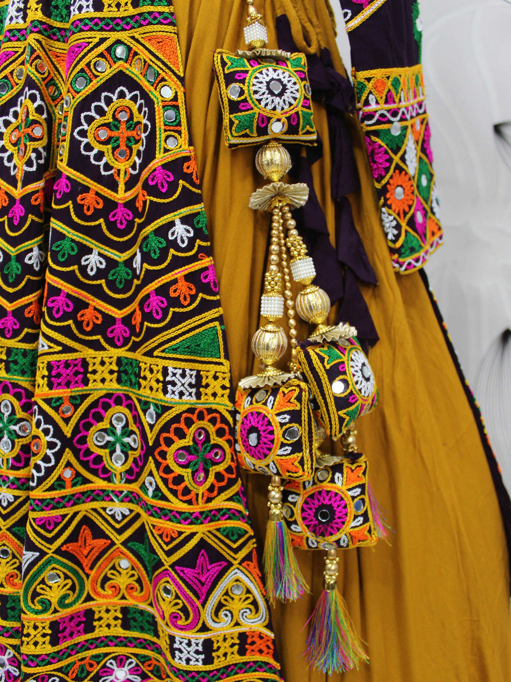 Myra Mustard Yellow Koti Style Viscose Rayon Embroidered Designer Navratri Special Lehenga | Grocsy