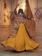 Myra Mustard Yellow Koti Style Viscose Rayon Embroidered Designer Navratri Special Lehenga | Grocsy