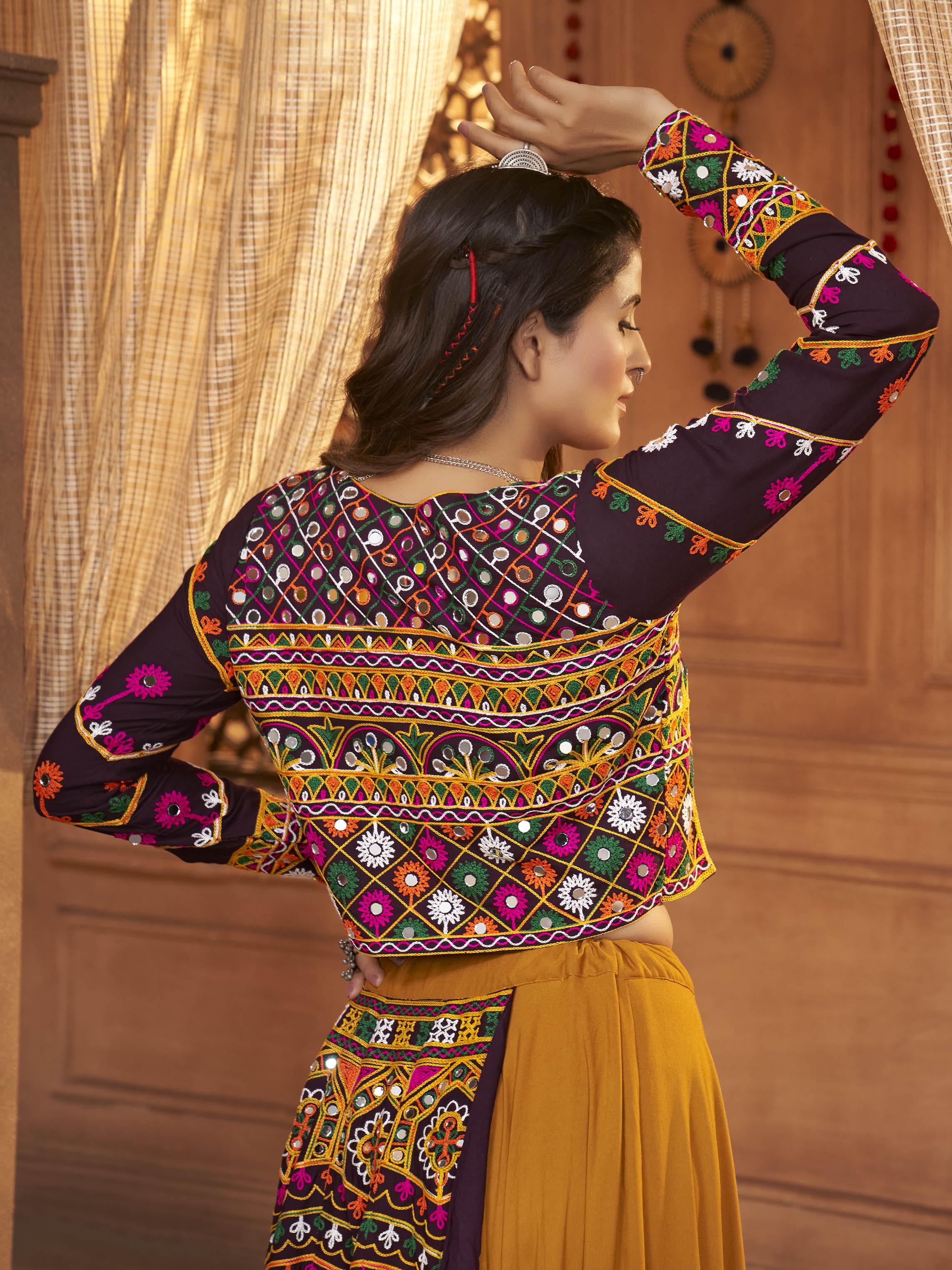 Myra Mustard Yellow Koti Style Viscose Rayon Embroidered Designer Navratri Special Lehenga | Grocsy