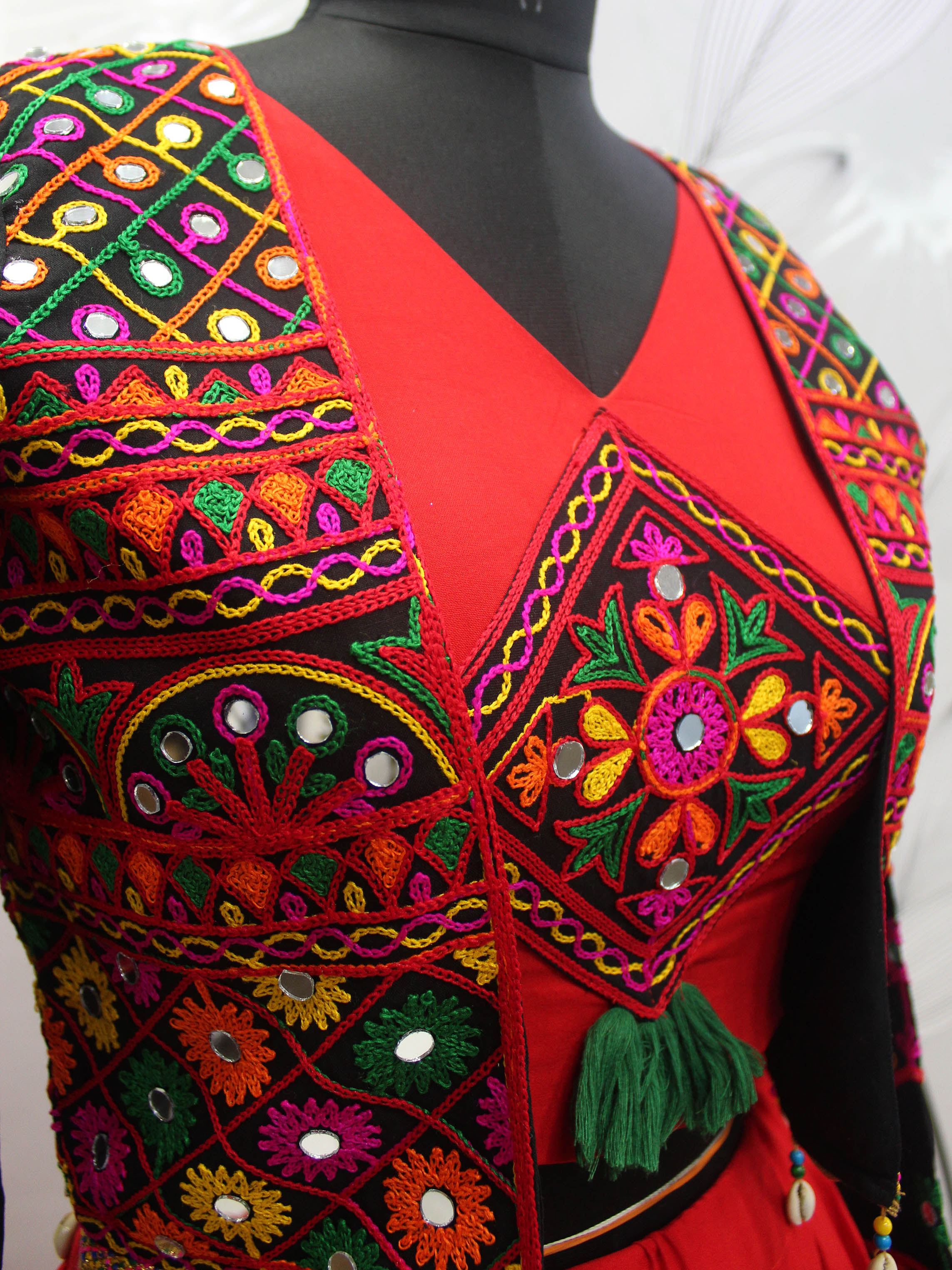 Myra Red Viscose Rayon Embroidered Designer Navratri Special Lehenga | Grocsy