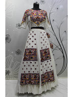 Myra White Koti Style Viscose Rayon Embroidered Designer Navratri Special Lehenga | Grocsy