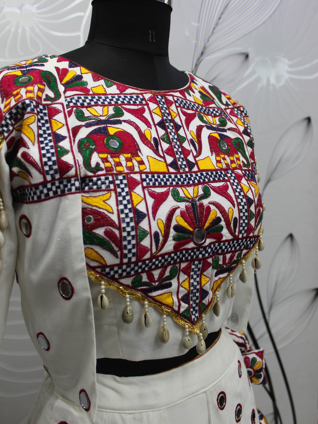 Myra White Koti Style Viscose Rayon Embroidered Designer Navratri Special Lehenga | Grocsy