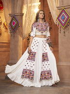 Myra White Koti Style Viscose Rayon Embroidered Designer Navratri Special Lehenga | Grocsy