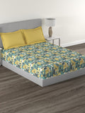 MYTRIDENT Yellow Green Printed Cotton 144 TC Queen Bedsheet With 2 Pillow Covers | Grocsy