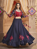Myra Navy Blue Koti Style Viscose Rayon Embroidered Designer Navratri Special Lehenga | Grocsy