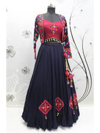 Myra Navy Blue Koti Style Viscose Rayon Embroidered Designer Navratri Special Lehenga | Grocsy