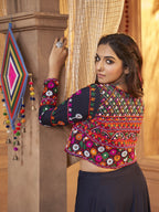 Myra Navy Blue Koti Style Viscose Rayon Embroidered Designer Navratri Special Lehenga | Grocsy