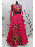 Myra Rani and Pink Koti Style Viscose Rayon Embroidered Designer Navratri Special Lehenga | Grocsy