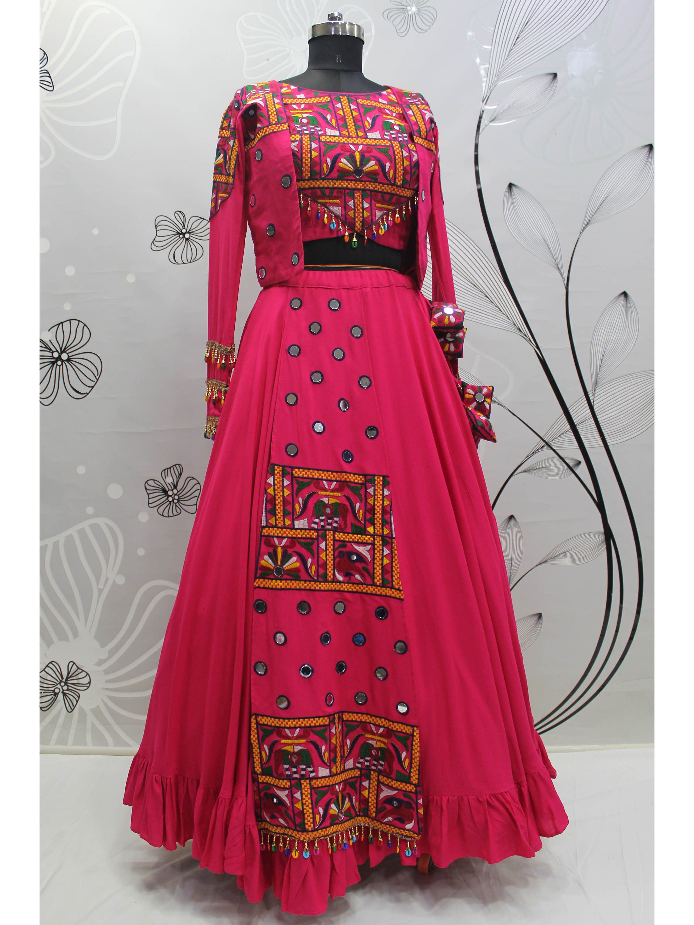 Myra Rani and Pink Koti Style Viscose Rayon Embroidered Designer Navratri Special Lehenga | Grocsy