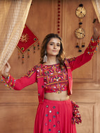 Myra Rani and Pink Koti Style Viscose Rayon Embroidered Designer Navratri Special Lehenga | Grocsy