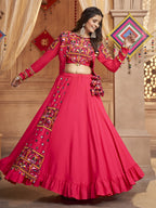 Myra Rani and Pink Koti Style Viscose Rayon Embroidered Designer Navratri Special Lehenga | Grocsy