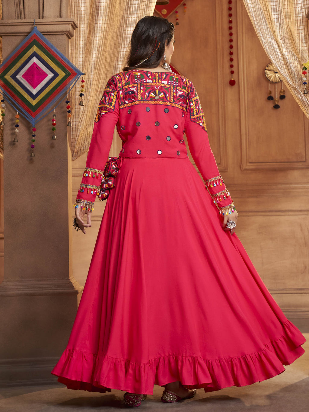 Myra Rani and Pink Koti Style Viscose Rayon Embroidered Designer Navratri Special Lehenga | Grocsy