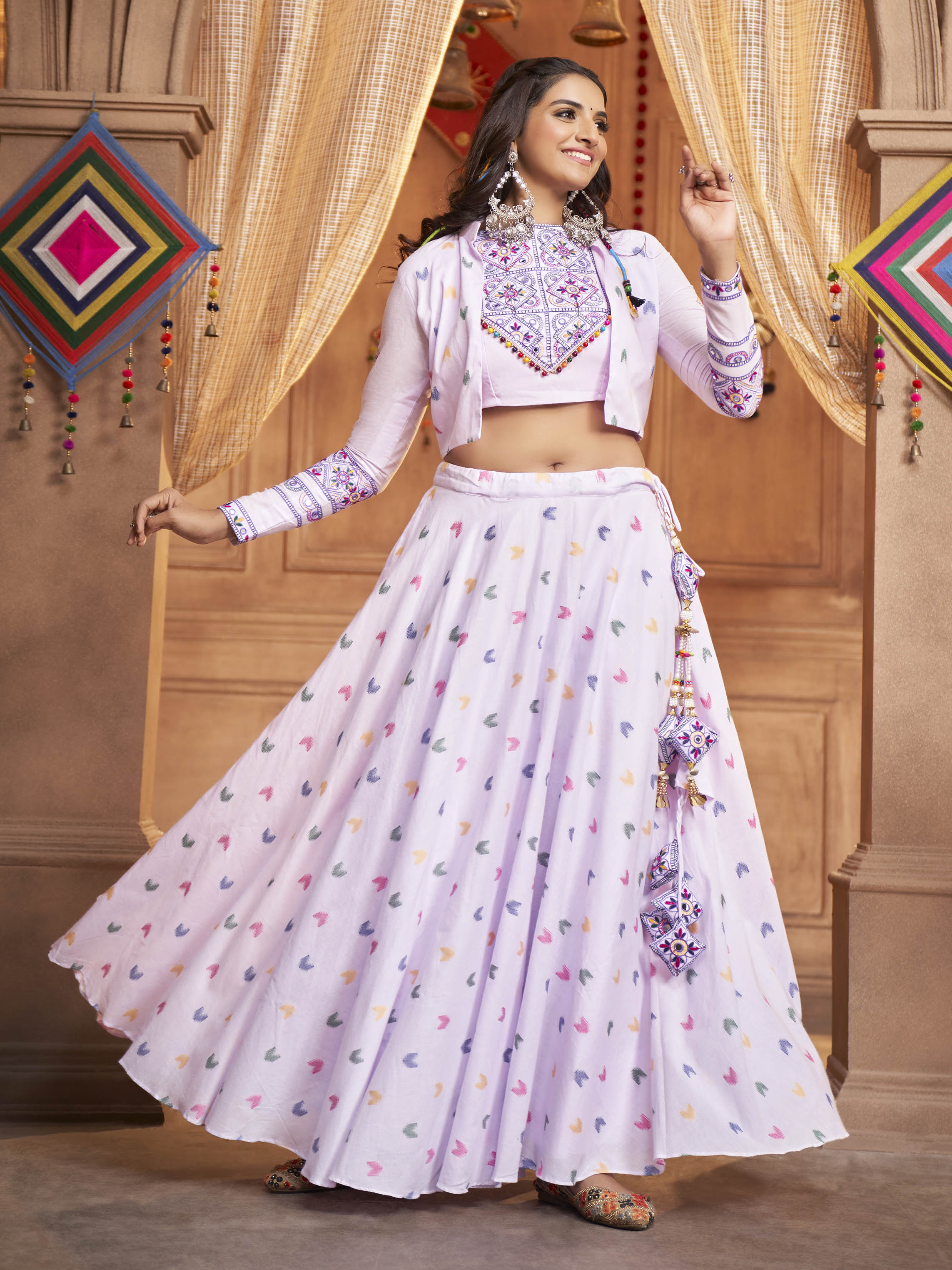 Myra Lovender Koti Style Cotton Embroidered Designer Navratri Special Lehenga | Grocsy