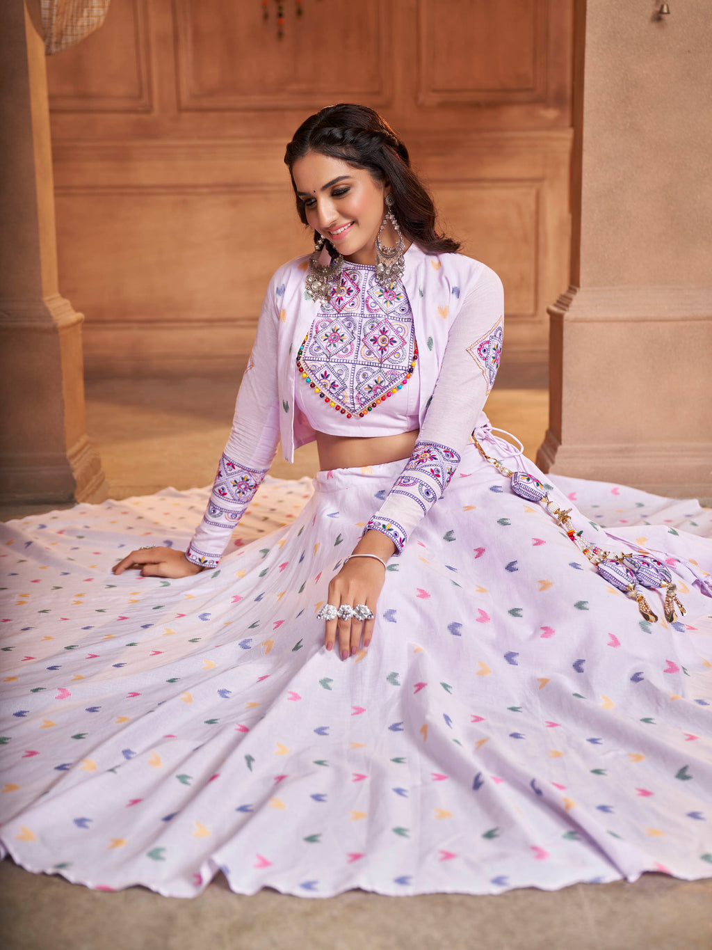 Myra Lovender Koti Style Cotton Embroidered Designer Navratri Special Lehenga | Grocsy