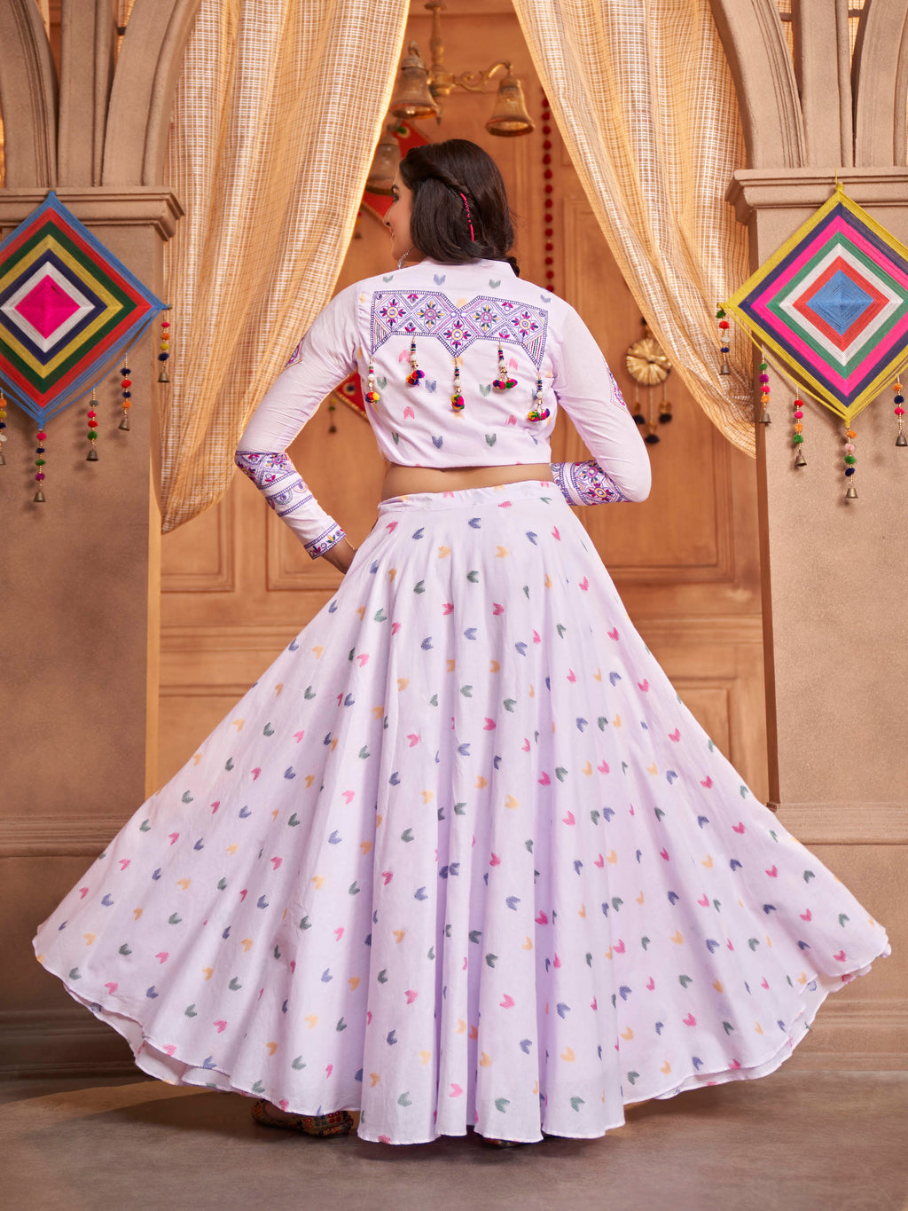 Myra Lovender Koti Style Cotton Embroidered Designer Navratri Special Lehenga | Grocsy