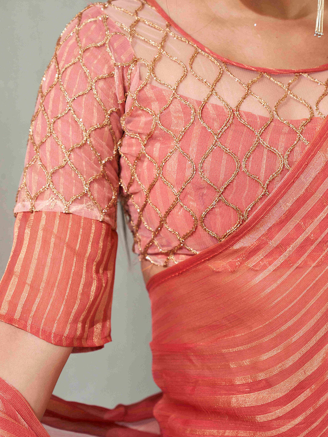 Tikhi Imli Striped Chiffon Ready to Wear Saree | Grocsy