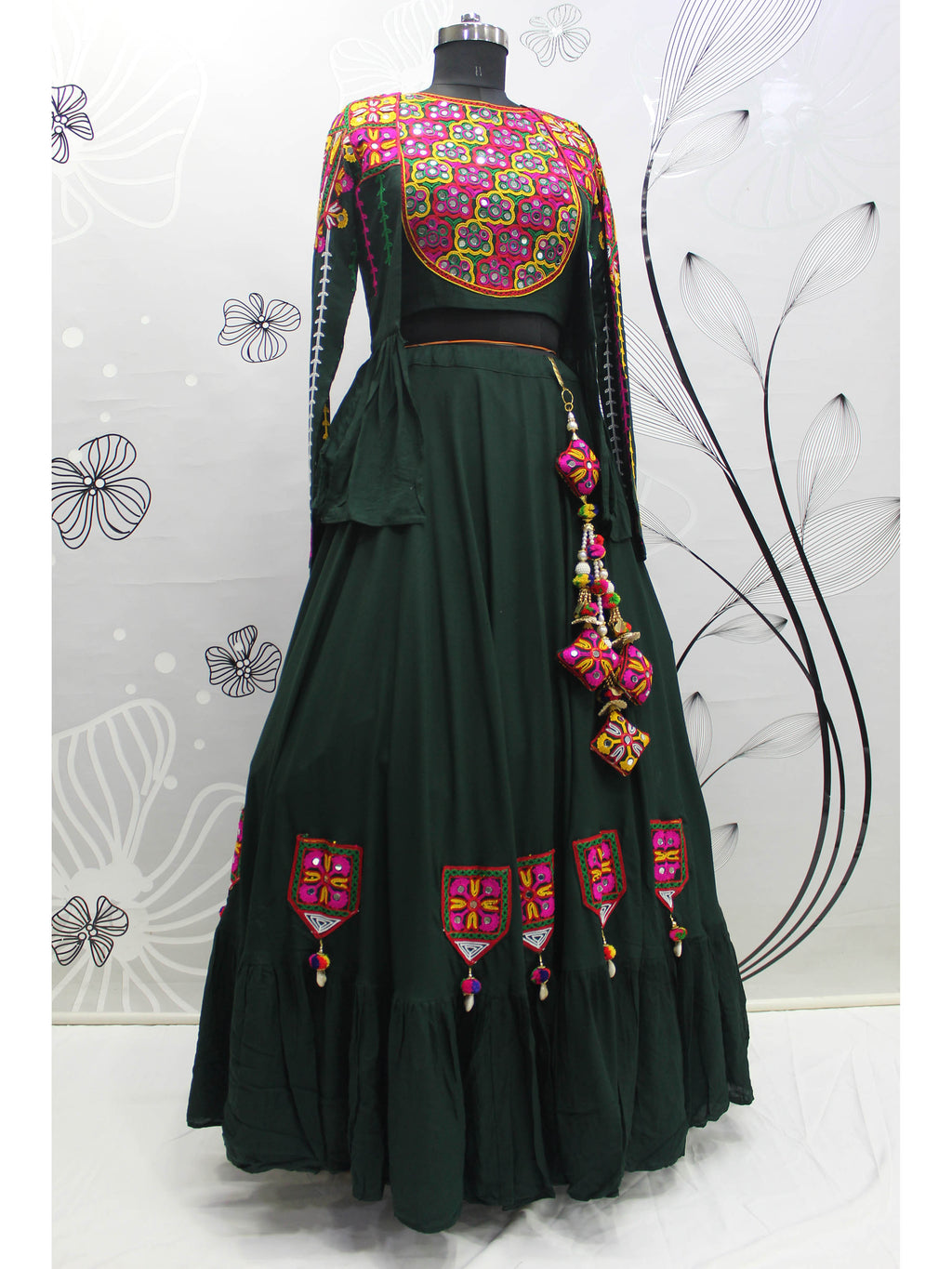 Myra Green Koti Style Viscose Rayon Embroidered Designer Navratri Special Lehenga | Grocsy