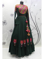 Myra Green Koti Style Viscose Rayon Embroidered Designer Navratri Special Lehenga | Grocsy