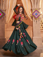 Myra Green Koti Style Viscose Rayon Embroidered Designer Navratri Special Lehenga | Grocsy