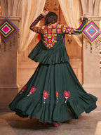 Myra Green Koti Style Viscose Rayon Embroidered Designer Navratri Special Lehenga | Grocsy