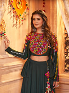 Myra Green Koti Style Viscose Rayon Embroidered Designer Navratri Special Lehenga | Grocsy