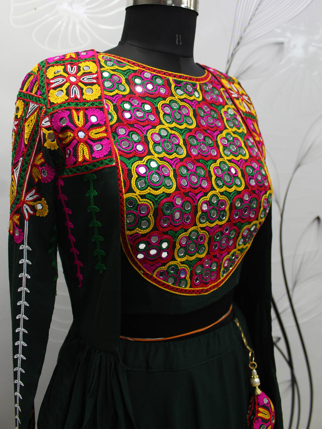 Myra Green Koti Style Viscose Rayon Embroidered Designer Navratri Special Lehenga | Grocsy