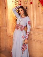 Myra Sky Viscose Rayon Embroidered Designer Navratri Special Lehenga | Grocsy